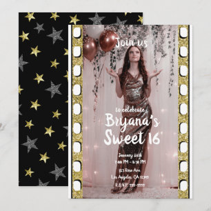 Invitación Película de Hollywood Estrellas de Plata Dorada Du