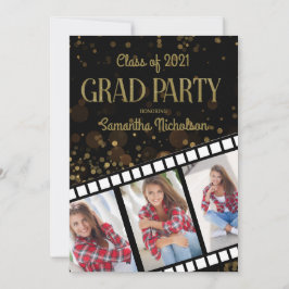 Invitación Película de la fiesta de graduación Franja negra D