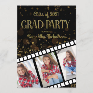 Invitación Película de la fiesta de graduación Franja negra D