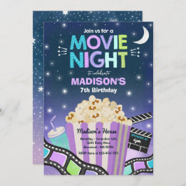 Invitación Película de la noche del cumpleaños Sleepover Popc