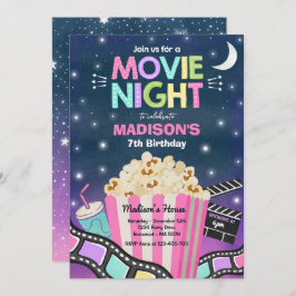 Invitación Película de la noche del cumpleaños Sleepover Popc