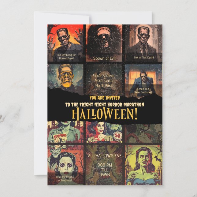 Invitación Película de Monstruo Retro Horror Halloween Party (Anverso)