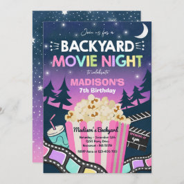 Invitación Película nocturna de patio trasero, película de cu