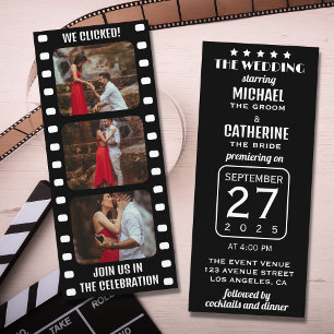 Invitación Película Strip Boda De Cine Blanco Y Negro