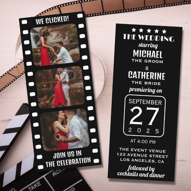 Invitación Película Strip Boda De Cine Blanco Y Negro (Subido por el creador)