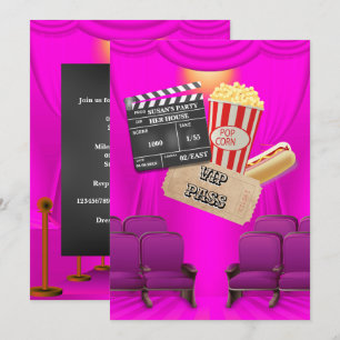 Invitación Película VIP popcorn ticket clapper board chicas f
