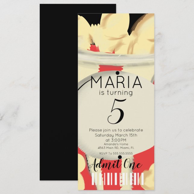 Invitación Películas con dibujos a mano de palomitas de maíz  (Anverso / Reverso)