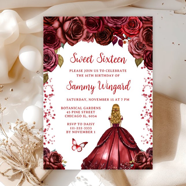 Invitación Pelirroja Rubia Cabello Princesa Dulce Dieciséis (Subido por el creador)