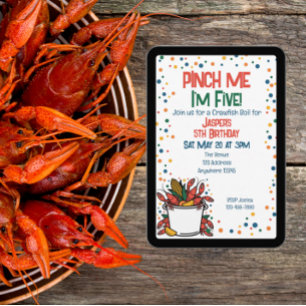 Invitación Pellízcame Fiesta de Cangrejos de Río Cumpleaños I
