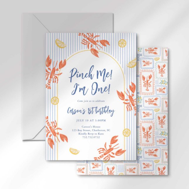 Invitación Pellízcame Langosta Cumpleaños Rayas Costeras (Subido por el creador)