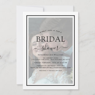 Invitación Pellum Black Script Photo Overlay Shower