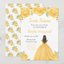 Invitación Pelo Marrón Princesa Oro Dulce Floral Dieciséis