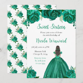 Invitación Pelo Marrón Princesa Verde Dulce Floral Dieciséis