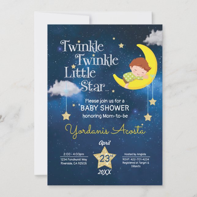 Invitación Pelo marrón Twinkle Twinkle Pequeña estrella (Anverso)