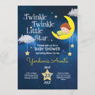 Invitación Pelo marrón Twinkle Twinkle Pequeña estrella