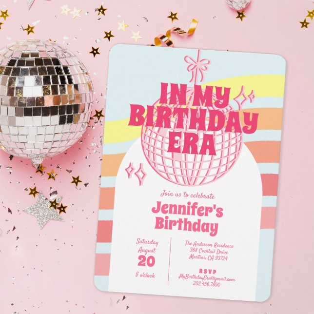 Invitación Pelota De Disco Rosa Retro En Mi Fiesta De La Era  (Subido por el creador)