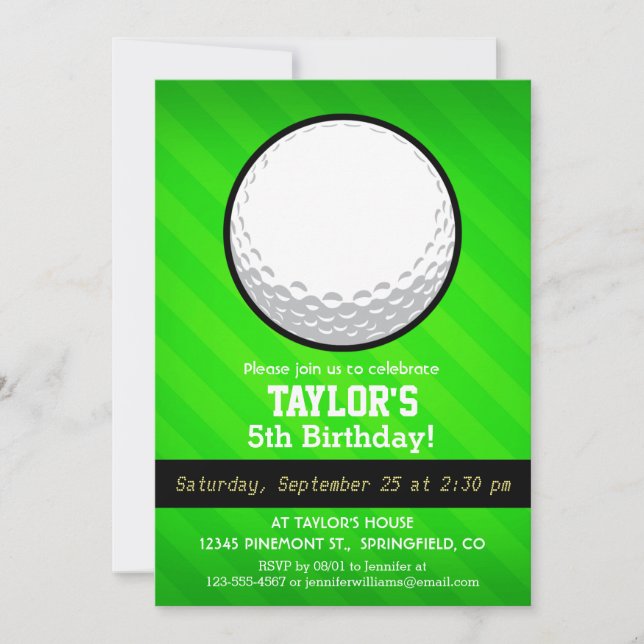 Invitación Pelota de golf; franjas verdes neón (Anverso)