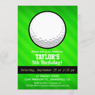 Invitación Pelota de golf; franjas verdes neón