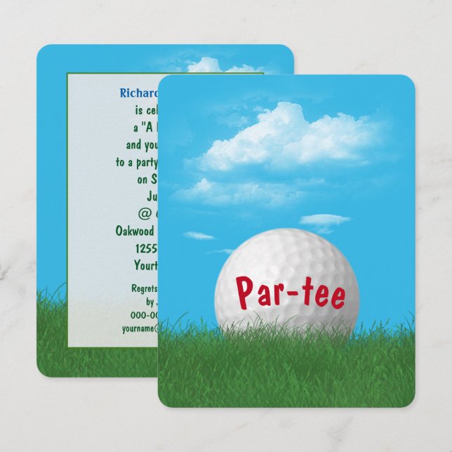 Invitación Pelota de Golf para Fiesta de Cumpleaños (Anverso / Reverso)