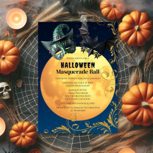 Invitación Pelota de máscaras de la luna llena de Halloween