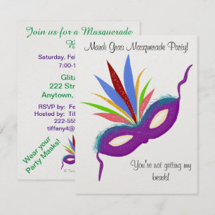 Invitación Pelota de máscaras púrpura Mardi Gras