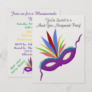 Invitación Pelota de máscaras púrpura Mardi Gras