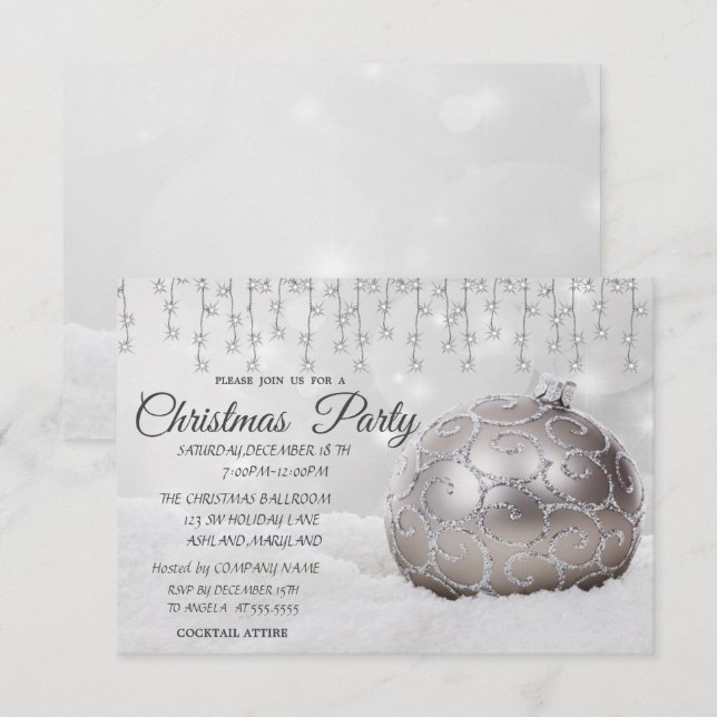 Invitación Pelota de Navidades blancos, Fiesta de Navidades d (Anverso / Reverso)
