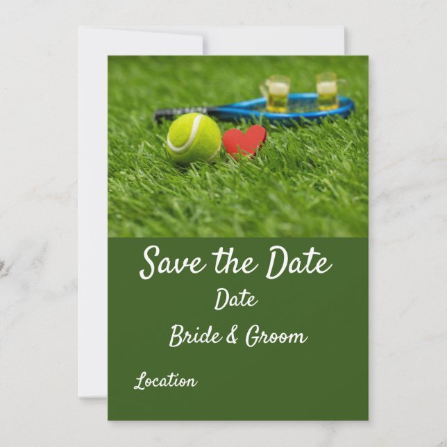 Invitación Pelota de tenis en hierba verde con boda de amor (Anverso)