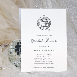 Invitación Pelota Disco Mínima   Ducha de novia negra y blanc