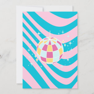 Invitación Pelota discoteca rosa y azul, arte Fiesta, preppy,