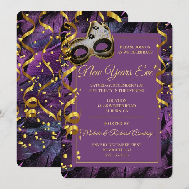 Invitación Pelota elegante de baile de máscaras (Anverso / Reverso)