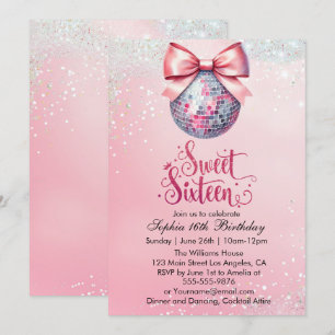 Invitación Pelota Rosa Disco Dulce Dieciséis