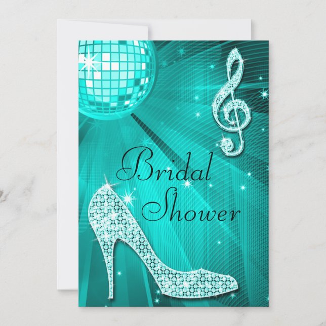 Invitación Pelota verde azulada de disco y ducha de novias co (Anverso)