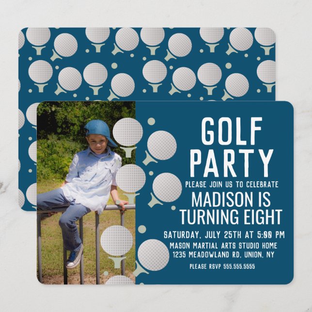 Invitación Pelotas de Golf Modernas Fiesta de Cumpleaños Foto (Anverso / Reverso)