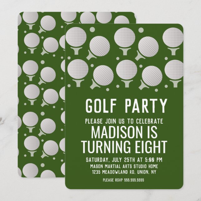Invitación Pelotas de Golf Modernas Fiesta de Cumpleaños Verd (Anverso / Reverso)