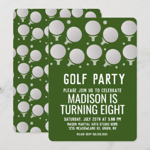 Invitación Pelotas de Golf Modernas Fiesta de Cumpleaños Verd