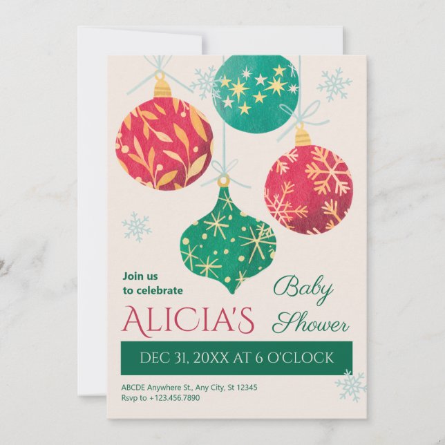 Invitación Pelotas de navidad vintage, ducha de bebé (Anverso)