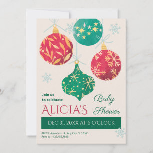 Invitación Pelotas de navidad vintage, ducha de bebé