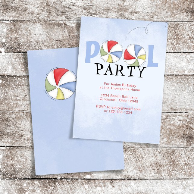 Invitación Pelotas de Playa Personalizadas para Fiesta de Pis (Pool party custom invitation template)