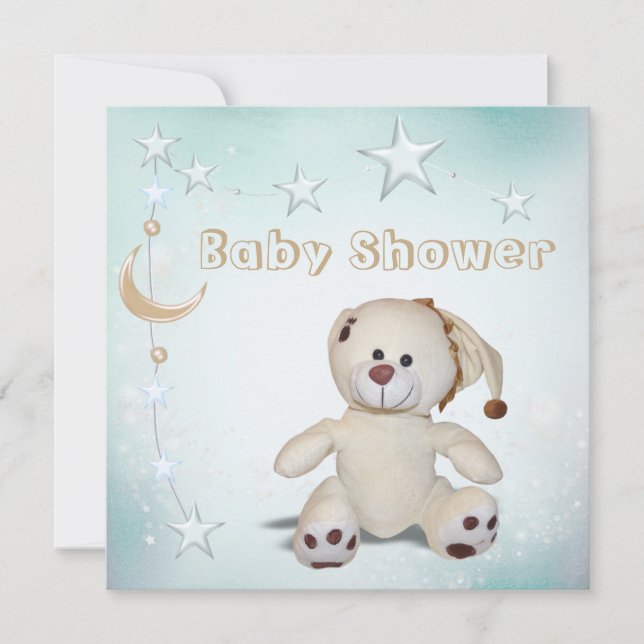 Invitación Peluche, luna y estrellas felices lindos Baby (Anverso)