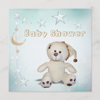 Invitación Peluche, luna y estrellas felices lindos Baby