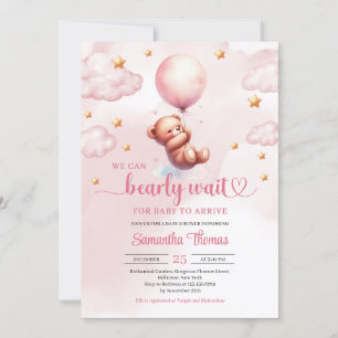 Invitación peluche minimalista con ducha de chica con globo r