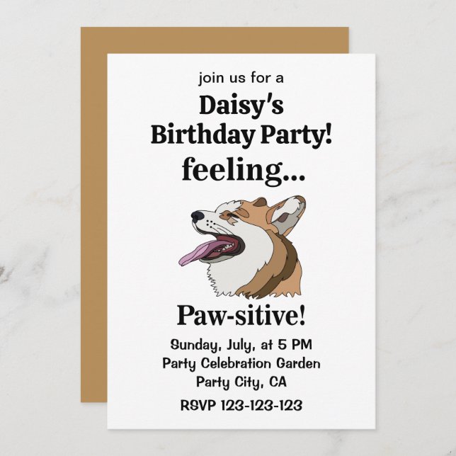 Invitación Pembroke Welsh Corgi Dog Birthday Party (Anverso / Reverso)