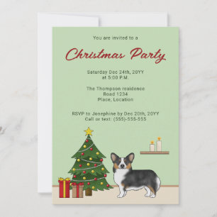 Invitación Pembroke Welsh Corgi Tricolor Negro Árbol de Navid