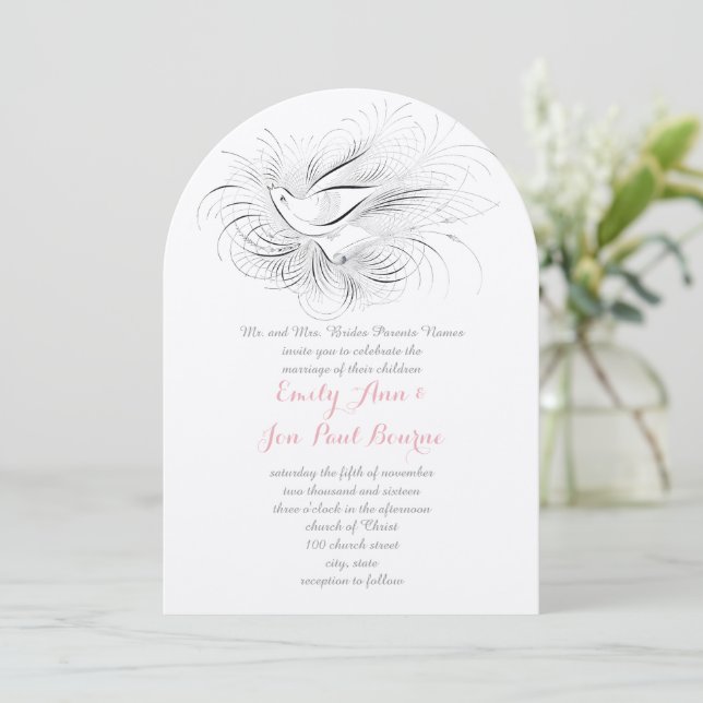 Invitación Pen Flourish Vintage Love bird Wedding (Anverso de pie)
