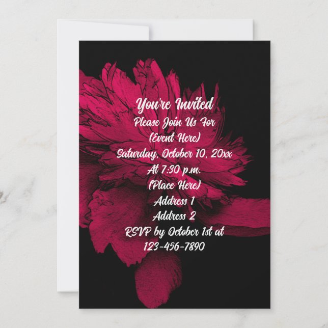 Invitación Pena Caliente Roja Sobre El Fiesta Floral Negro (Anverso)