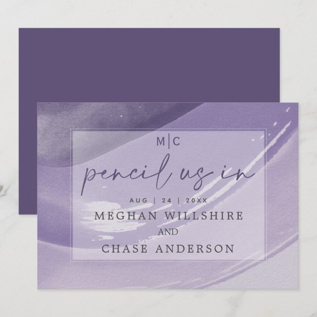 Invitación Pencil Moderno Us Plum Watercolor Strokes (Anverso / Reverso)