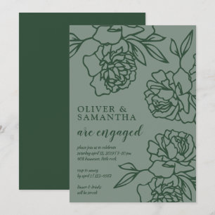 Invitación Pencillamente Peonies Emerald Green Engagement Par