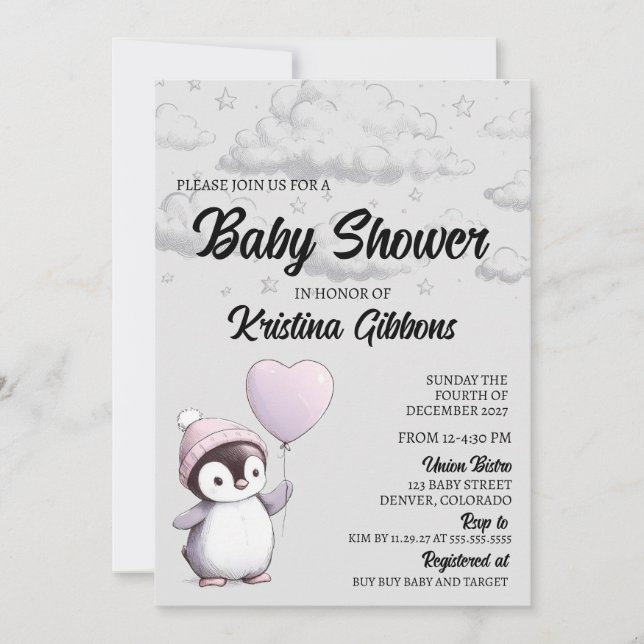 Invitación Penguin Baby Shower (Anverso)
