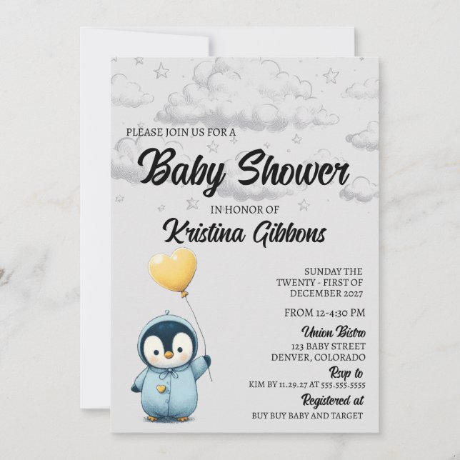 Invitación Penguin Baby Shower (Anverso)